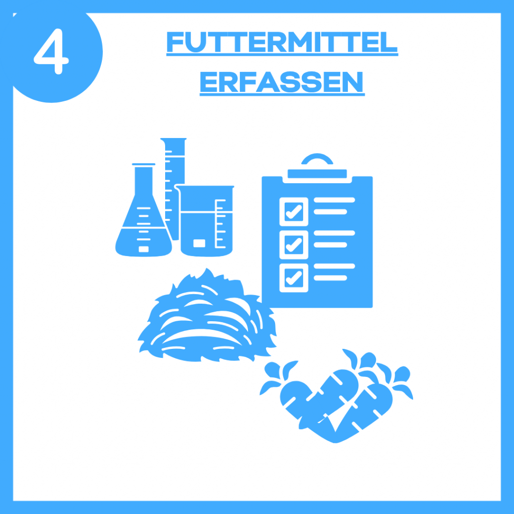 Futtermittel erfassen: Heu, Klemmbrett, Messbecher, Möhren