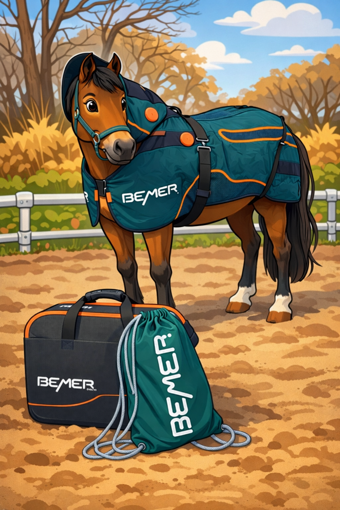 Karikatur: Pferd mit BEMER Horse-Set