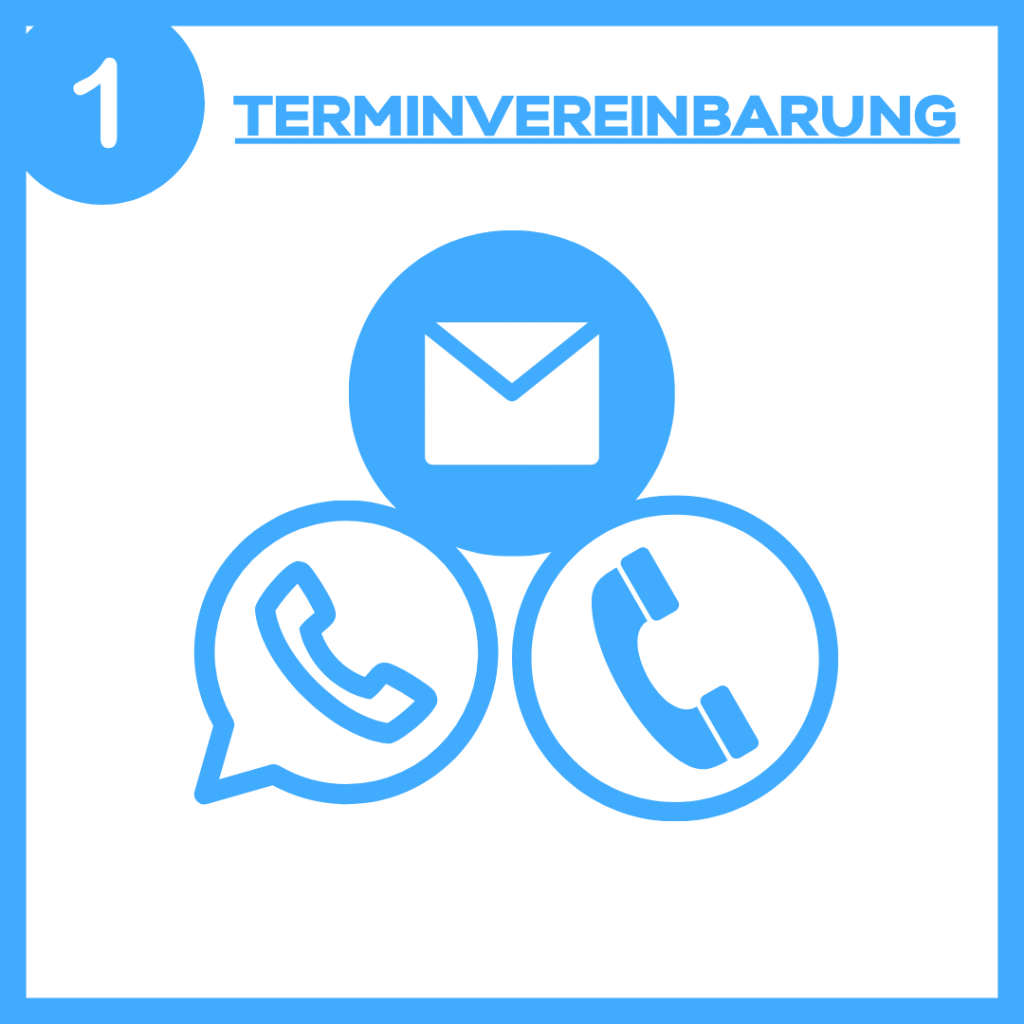 Symbole für Telefon, WhatsApp & Mail f. Terminvereinbarung